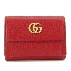 Gucci Petite Marmont Leather Mini Tri-Fold Wallet in Hibiscus Red